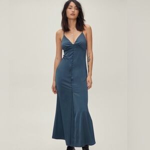 Nasty Gal Teal Ruched Maxi Dress Spaghetti Strap